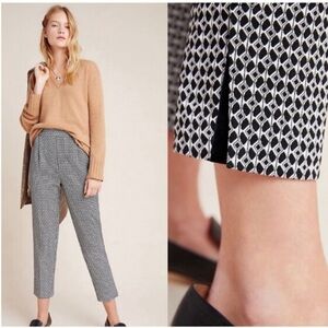 Anthropologie Black Larkin Jacquard Trouser Pant in Black Motif W-257 Sz S
